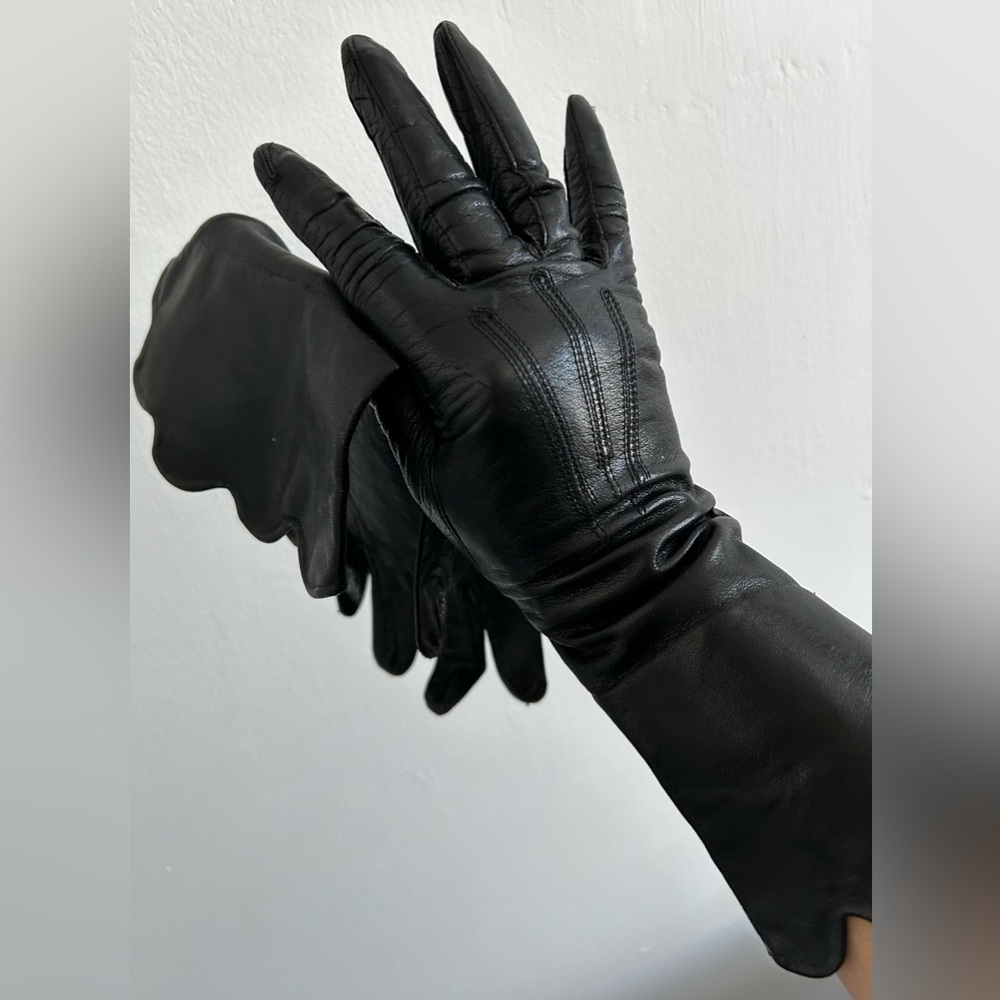 Black Leather Vintage Ladies Gloves